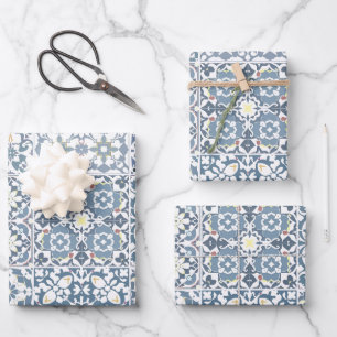 Mediterranean Tiles, Moroccan, Majolica, Azulejo Wrapping Paper Sheets