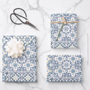 Mediterranean Tiles, Moroccan, Majolica, Azulejo Wrapping Paper Sheets