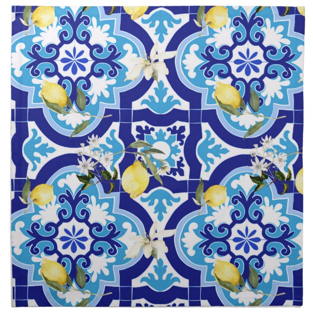 Mediterranean tiles,mosaic,lemon, cloth napkin (Front)