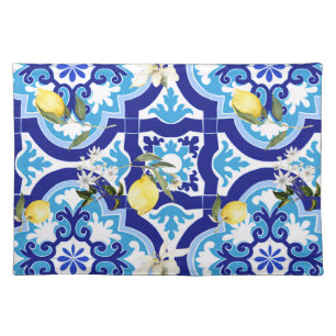 Mediterranean tiles,mosaic,lemon, cloth placemat