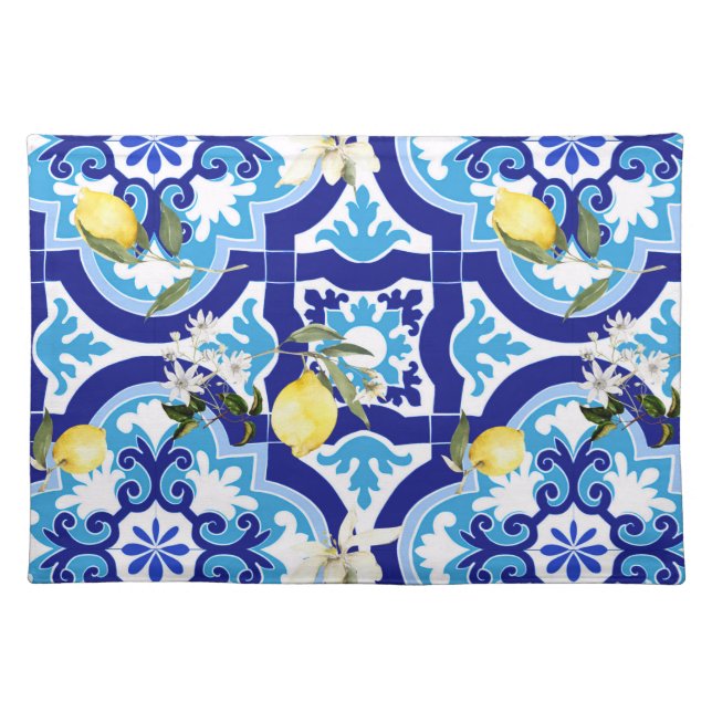 Mediterranean tiles,mosaic,lemon,  cloth placemat (Front)