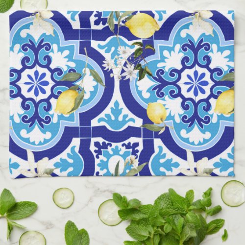 Mediterranean tilesmosaiclemon kitchen towel