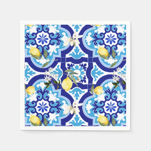 Mediterranean tiles,mosaic,lemon,    napkins (Front)