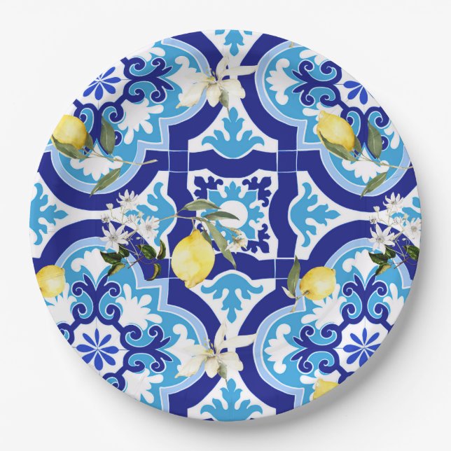 Mediterranean tiles,mosaic,lemon,    paper plates (Front)