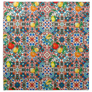 Mediterranean tiles,mosaic,lemon,summer art cloth napkin