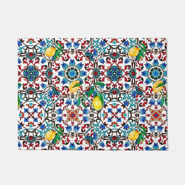 Mediterranean tiles,mosaic,lemon,summer art doormat (Front)