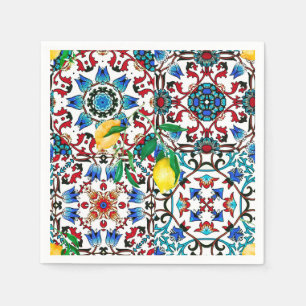 Mediterranean tiles,mosaic,lemon,summer art napkins