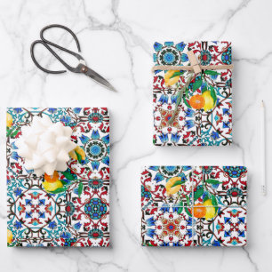 Mediterranean tiles,mosaic,lemon,summer art wrapping paper sheets