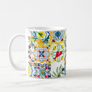 Mediterranean tiles,olives,chilli peppers,lemons coffee mug