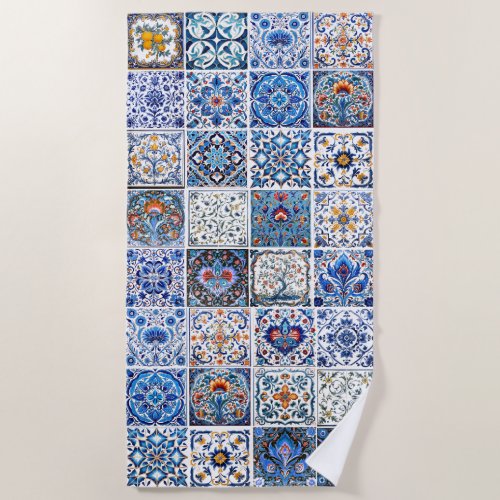 mediterranean tiles pattern beach towel
