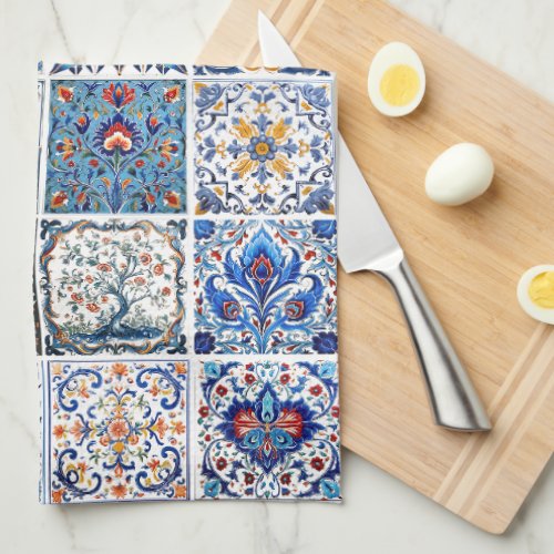 mediterranean tiles pattern kitchen towel