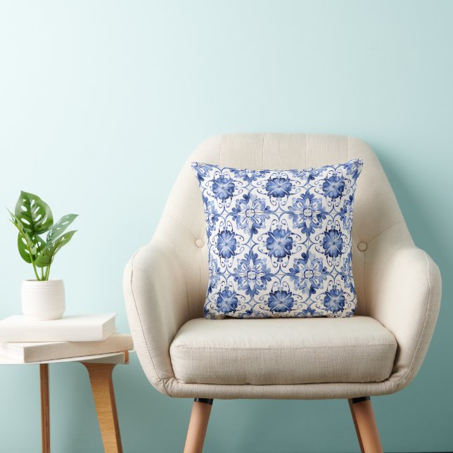Mediterranean Tiles Pattern Throw Pillow (Chair)