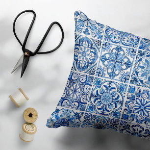 Mediterranean Tiles, Portugese, Azulejo, Majolica Accent Pillow