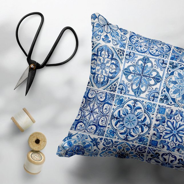 Mediterranean Tiles, Portugese, Azulejo, Majolica Accent Pillow (Creator Uploaded)