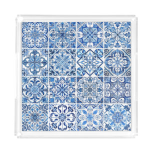 Mediterranean Tiles, Portugese, Azulejo, Majolica Acrylic Tray