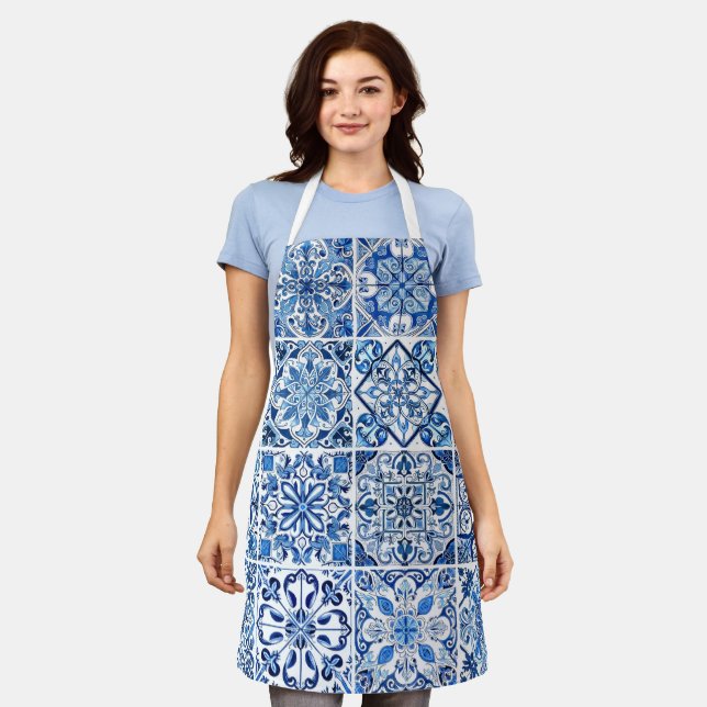 Mediterranean Tiles, Portugese, Azulejo, Majolica Apron (Worn)