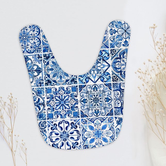 Mediterranean Tiles, Portugese, Azulejo, Majolica Baby Bib (Creator Uploaded)