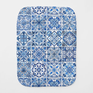 Mediterranean Tiles, Portugese, Azulejo, Majolica Baby Burp Cloth