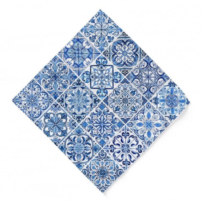 Mediterranean Tiles, Portugese, Azulejo, Majolica Bandana (Front)