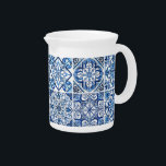Mediterranean Tiles, Portugese, Azulejo, Majolica Beverage Pitcher<br><div class="desc">Elegant,  stylish and sophisticated pattern with Mediterranean tiles in blue and white color. Modern and trendy gift,  perfect for the Azulejo lover in your life.</div>