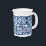 Mediterranean Tiles, Portugese, Azulejo, Majolica Beverage Pitcher<br><div class="desc">Elegant,  stylish and sophisticated pattern with Mediterranean tiles in blue and white color. Modern and trendy gift,  perfect for the Azulejo lover in your life.</div>