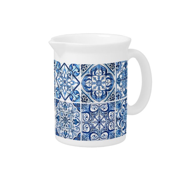 Mediterranean Tiles, Portugese, Azulejo, Majolica Beverage Pitcher (Right)
