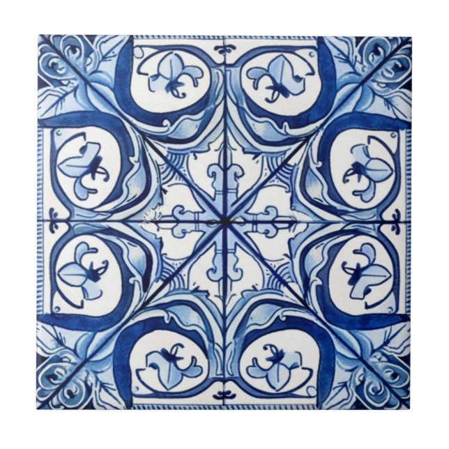 Mediterranean Tiles, Portugese, Azulejo, Majolica Ceramic Tile (Front)