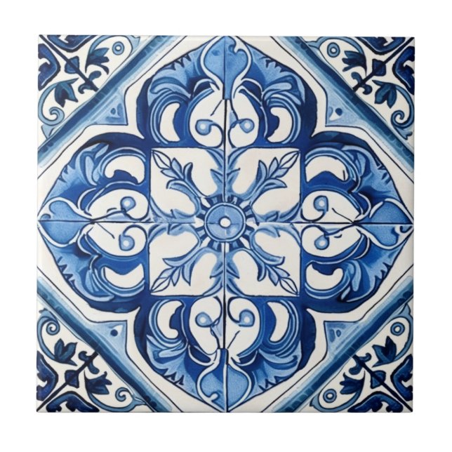Mediterranean Tiles, Portugese, Azulejo, Majolica Ceramic Tile (Front)