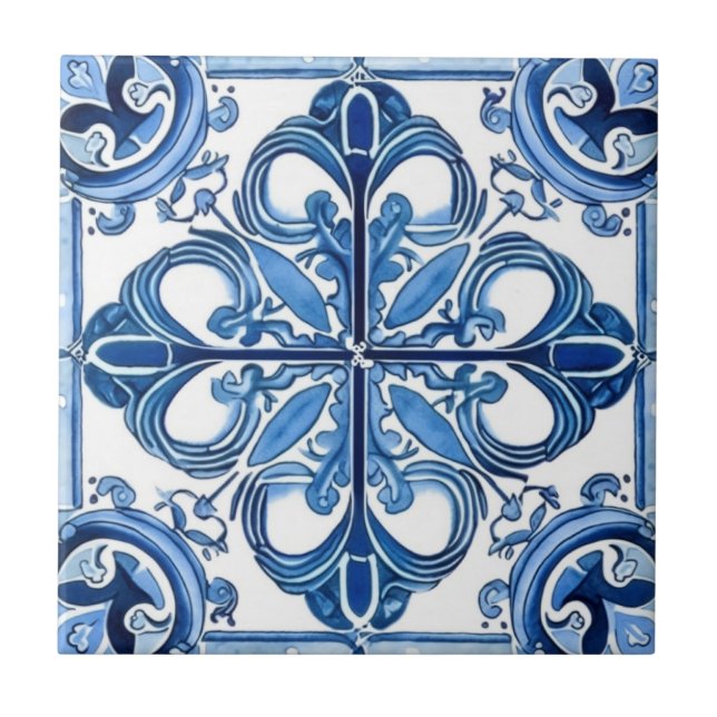Mediterranean Tiles, Portugese, Azulejo, Majolica Ceramic Tile (Front)