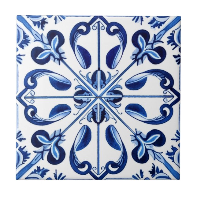 Mediterranean Tiles, Portugese, Azulejo, Majolica Ceramic Tile (Front)