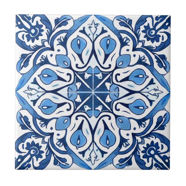 Mediterranean Tiles, Portugese, Azulejo, Majolica Ceramic Tile (Front)
