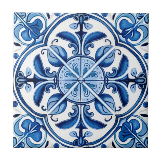 Mediterranean Tiles, Portugese, Azulejo, Majolica Ceramic Tile (Front)