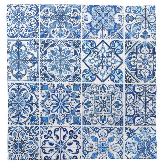 Mediterranean Tiles, Portugese, Azulejo, Majolica Cloth Napkin (Front)