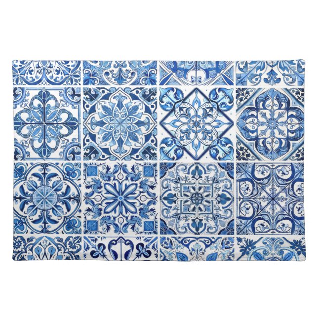 Mediterranean Tiles, Portugese, Azulejo, Majolica Cloth Placemat (Front)
