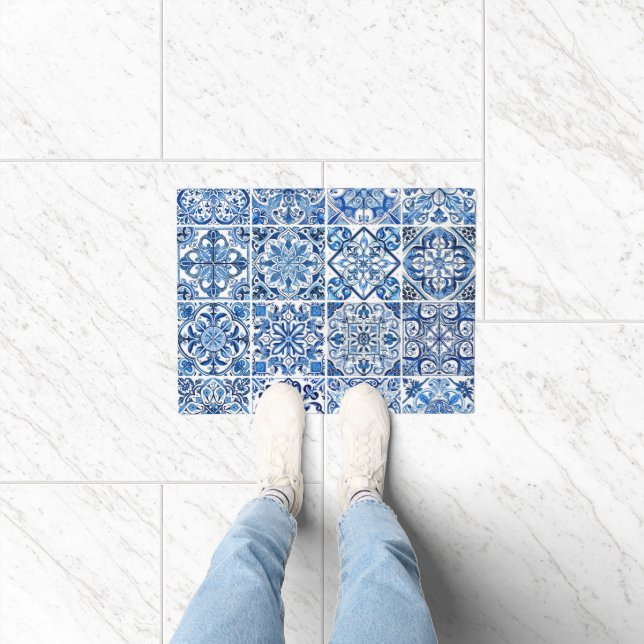 Mediterranean Tiles, Portugese, Azulejo, Majolica Doormat (Indoor)