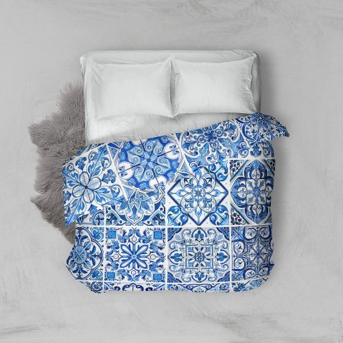 Mediterranean Tiles Portugese Azulejo Majolica Duvet Cover