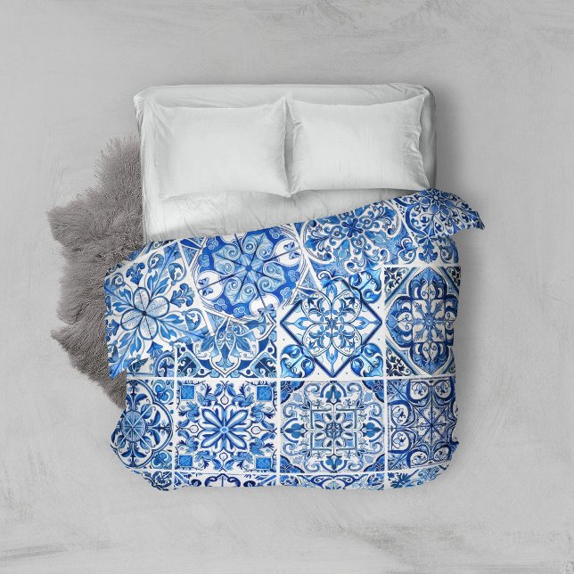 Mediterranean Tiles, Portugese, Azulejo, Majolica Duvet Cover (Creator Uploaded)