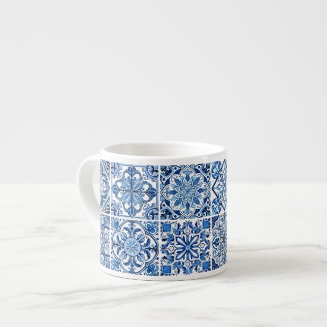 Mediterranean Tiles, Portugese, Azulejo, Majolica Espresso Cup (Front Left)