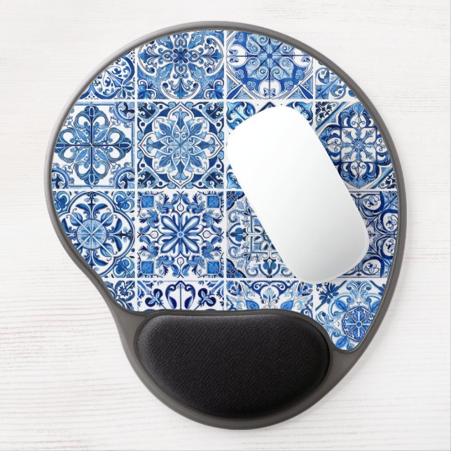 Mediterranean Tiles, Portugese, Azulejo, Majolica Gel Mouse Pad (Left Side)