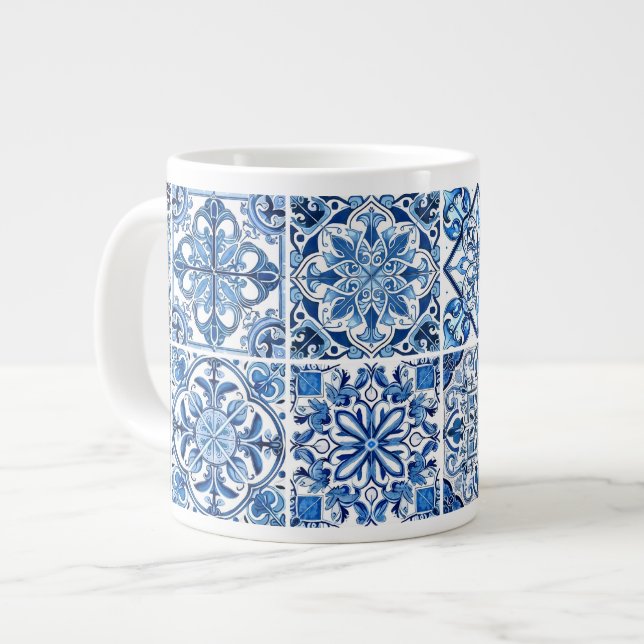 Mediterranean Tiles, Portugese, Azulejo, Majolica Giant Coffee Mug (Front Left)