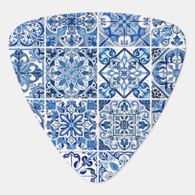Mediterranean Tiles, Portugese, Azulejo, Majolica Guitar Pick (Front)