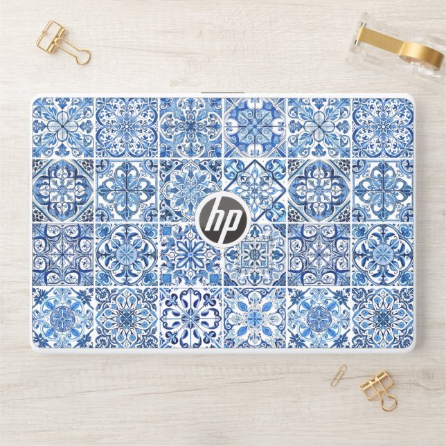Mediterranean Tiles, Portugese, Azulejo, Majolica HP Laptop Skin (Desk)