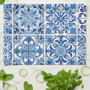 Mediterranean Tiles, Portugese, Azulejo, Majolica Kitchen Towel