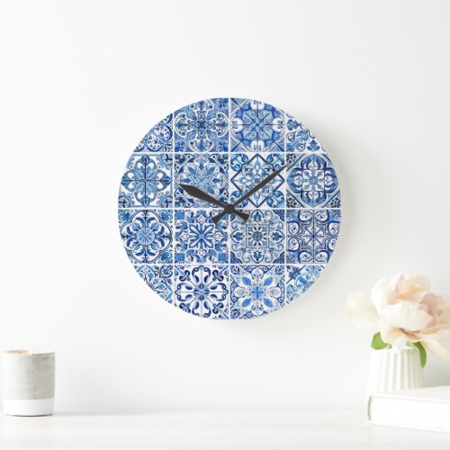 Mediterranean Tiles Portugese Azulejo Majolica Large Clock