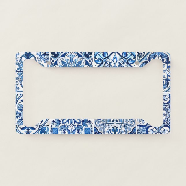 Mediterranean Tiles, Portugese, Azulejo, Majolica License Plate Frame (Front)
