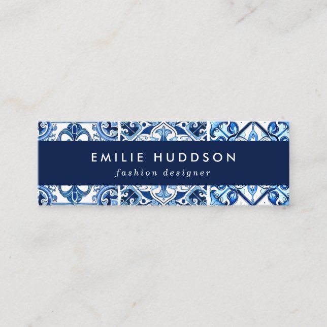 Mediterranean Tiles, Portugese, Azulejo, Majolica Mini Business Card (Front)