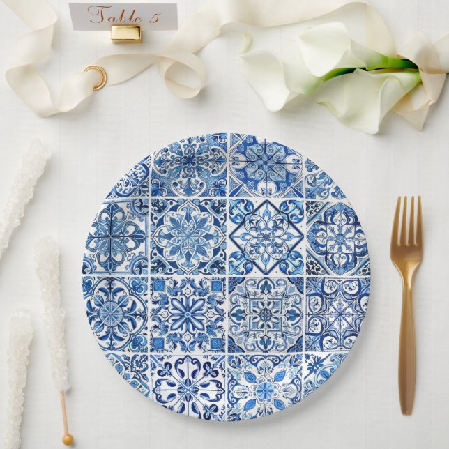 Mediterranean Tiles, Portugese, Azulejo, Majolica Paper Plates (Wedding)