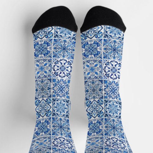 Mediterranean Tiles Portugese Azulejo Majolica Socks