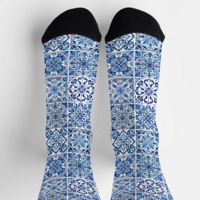Mediterranean Tiles, Portugese, Azulejo, Majolica Socks (Top)