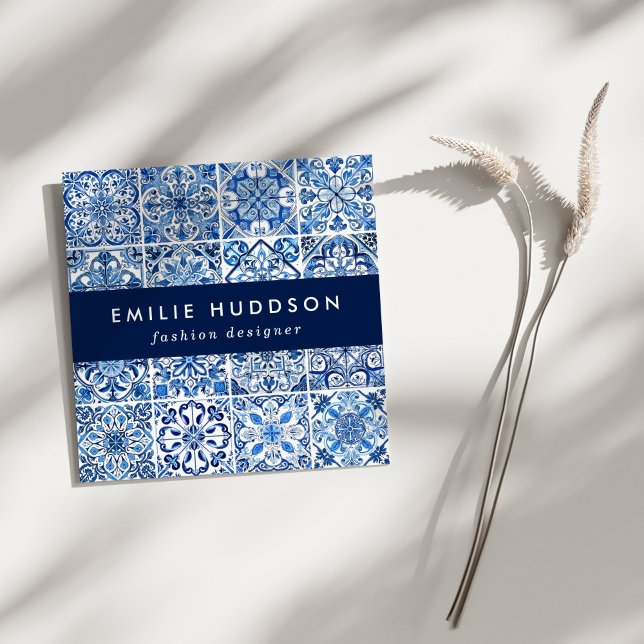 Mediterranean Tiles, Portugese, Azulejo, Majolica Square Business Card (Creator Uploaded)